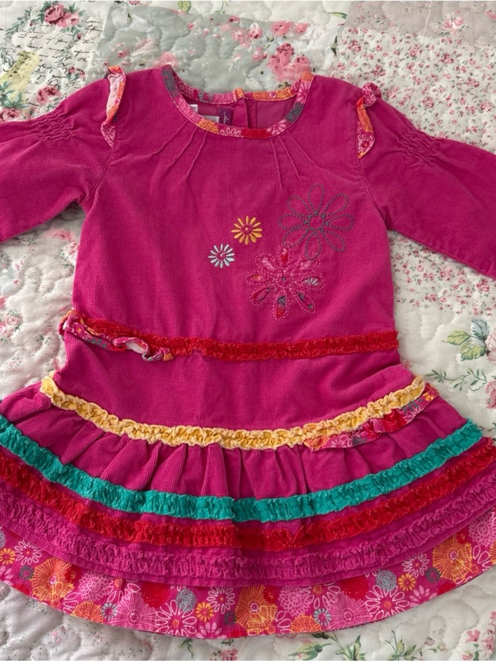 deux par deux Hot Pink Floral Tiered Ruffle Dress
